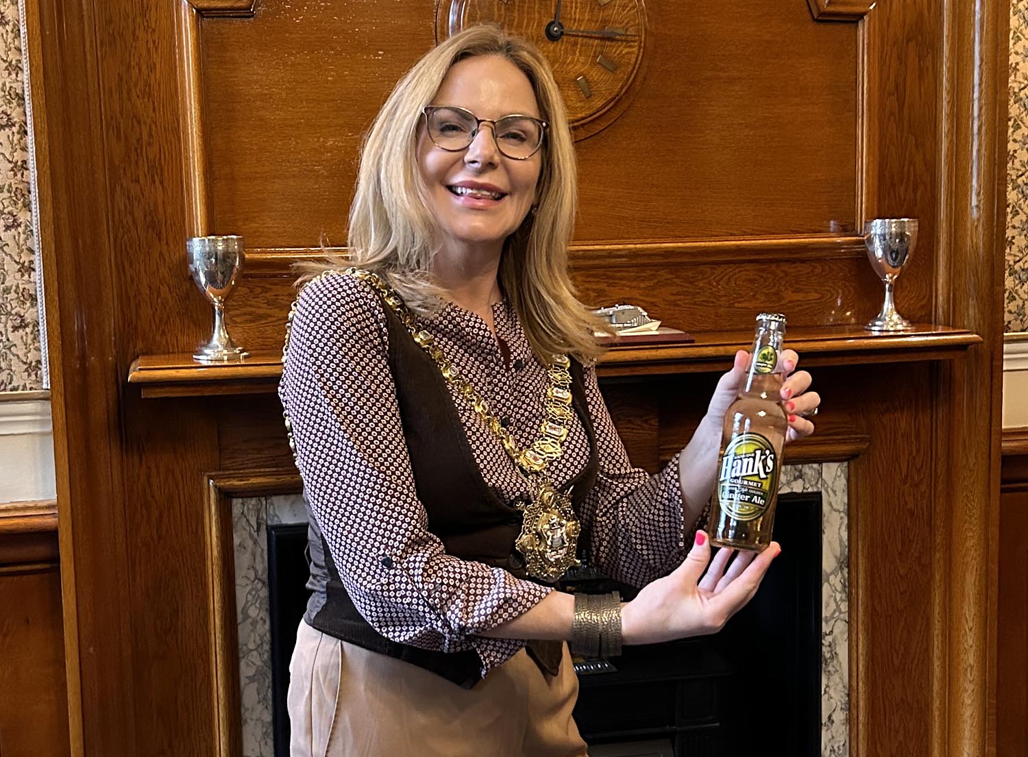 Tina Black -The Lord Mayor of Belfast, Ireland, seen here with a bottle of Hank’s Craft Soda – Irish Style Golden Ginger Ale